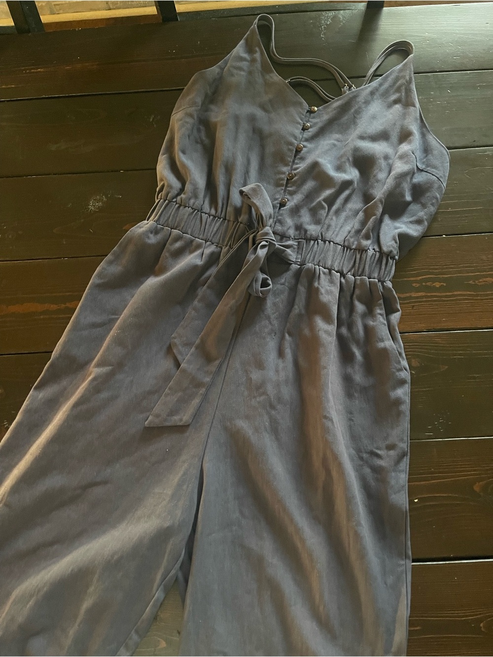 easel Navy and Slate Blue Spaghetti-Strap Jumpsuit